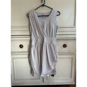 Mazuma Champagne Beige Cocktail Dress Chiffon Flattering Silk Blend Small Mini